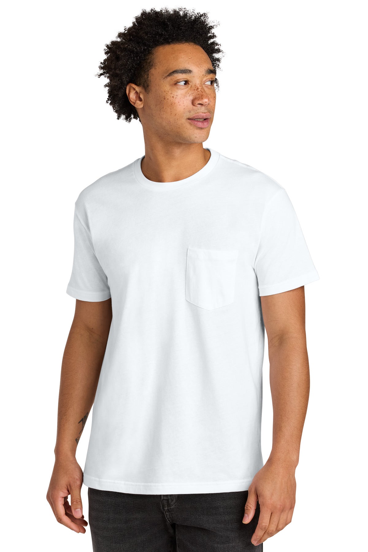 Front View of White Next Level Apparel Cotton Pocket Tee NL3605