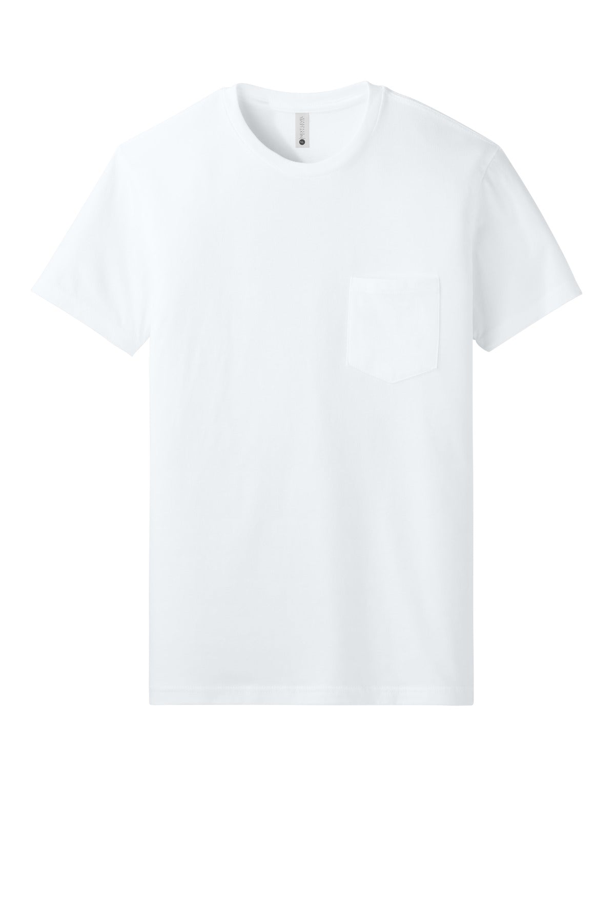 Front View of White Next Level Apparel Cotton Pocket Tee NL3605