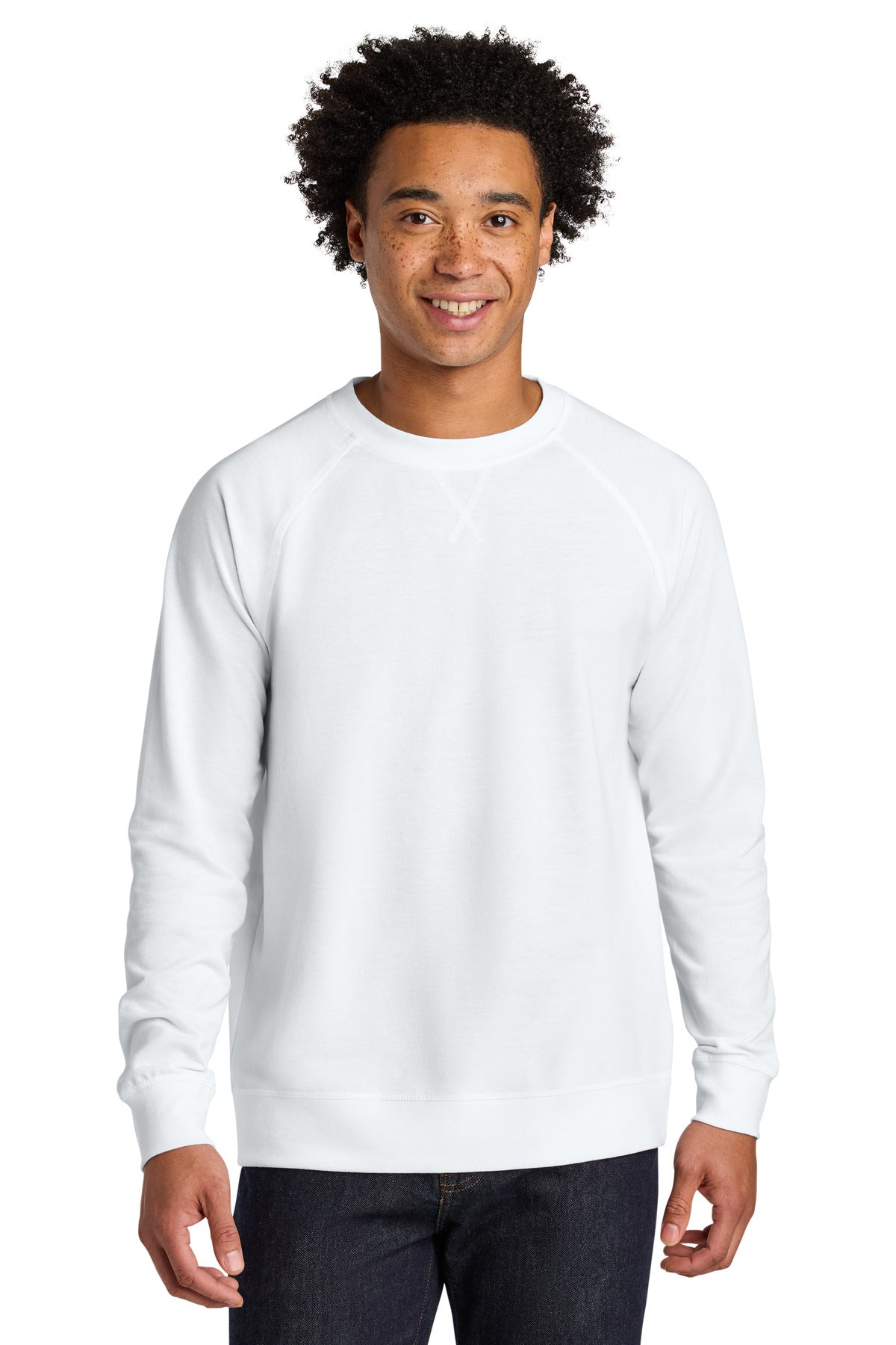 Front View of White Next Level Apparel Laguna Raglan Sweatshirt NL9000