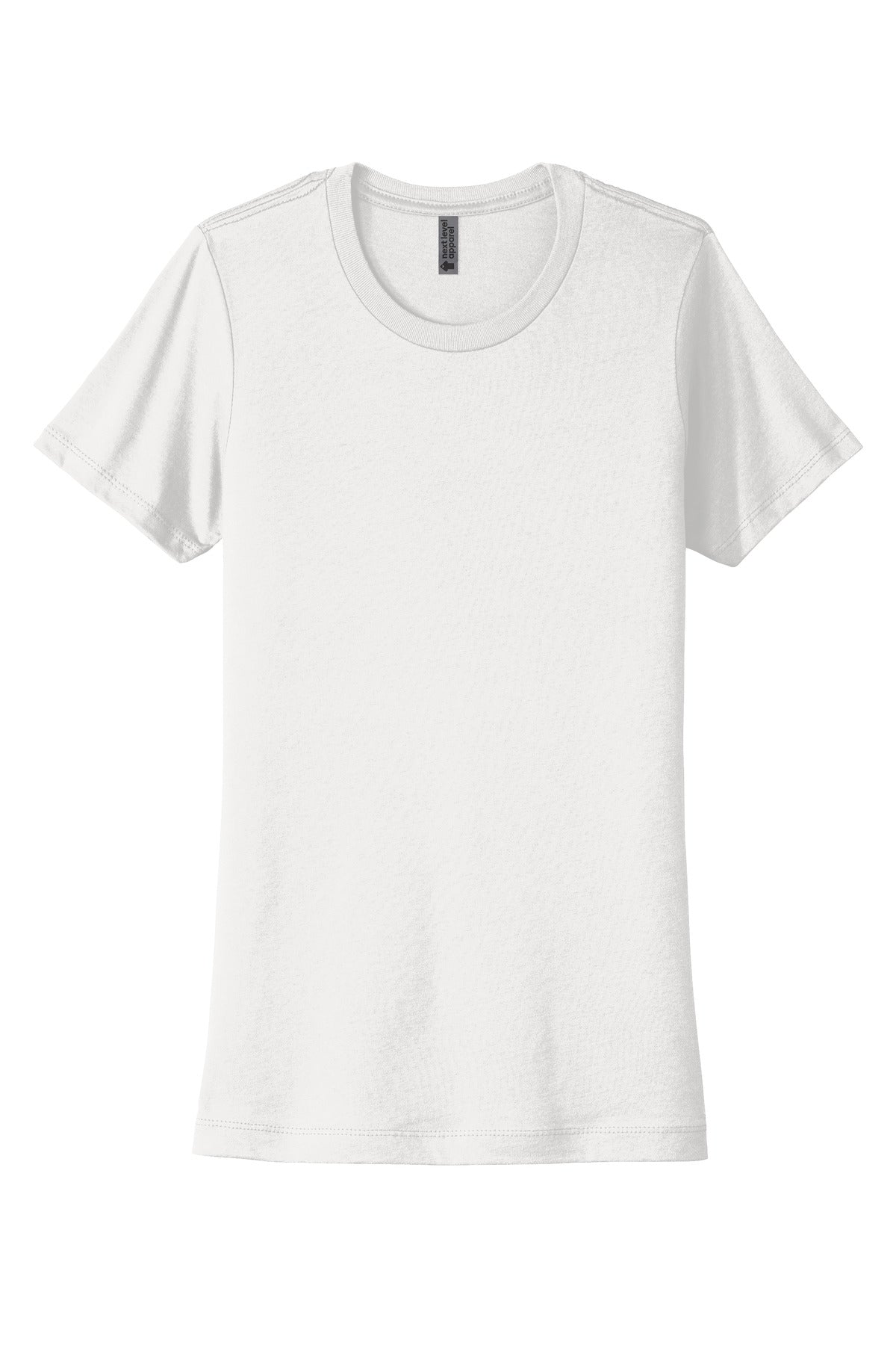 Front View of White Next Level Apparel Women's Cotton Tee. NL3900