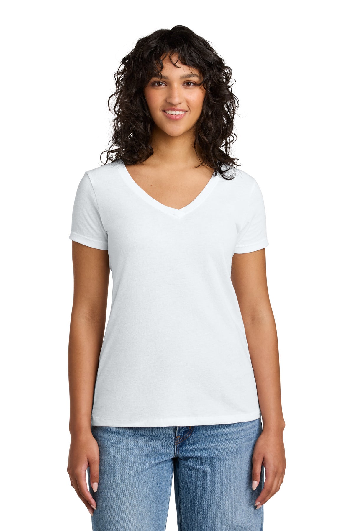 Front View of White Next Level Apparel Women's Ideal V-Neck Tee NL1540