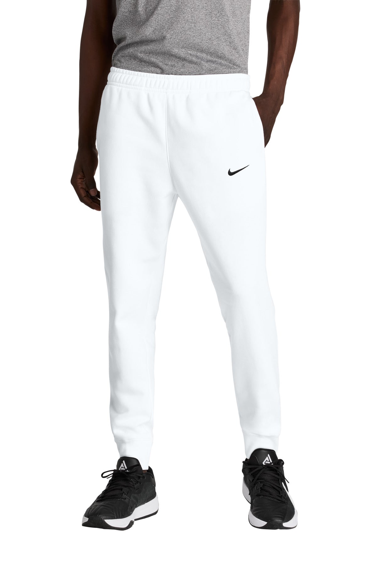 Front View of White Nike Club Fleece Jogger NKHM8045