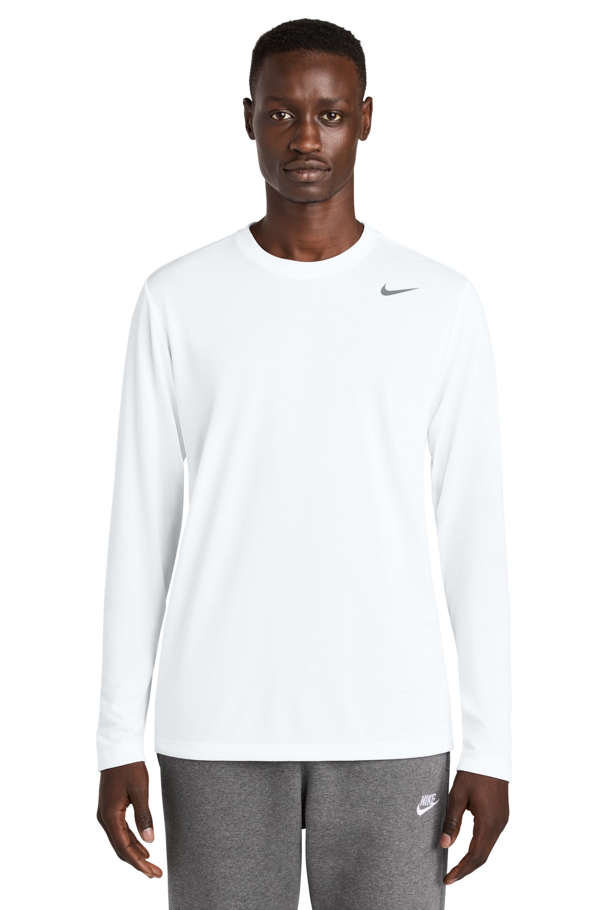 Front View of White Nike Team rLegend Long Sleeve Tee NKHQ4550