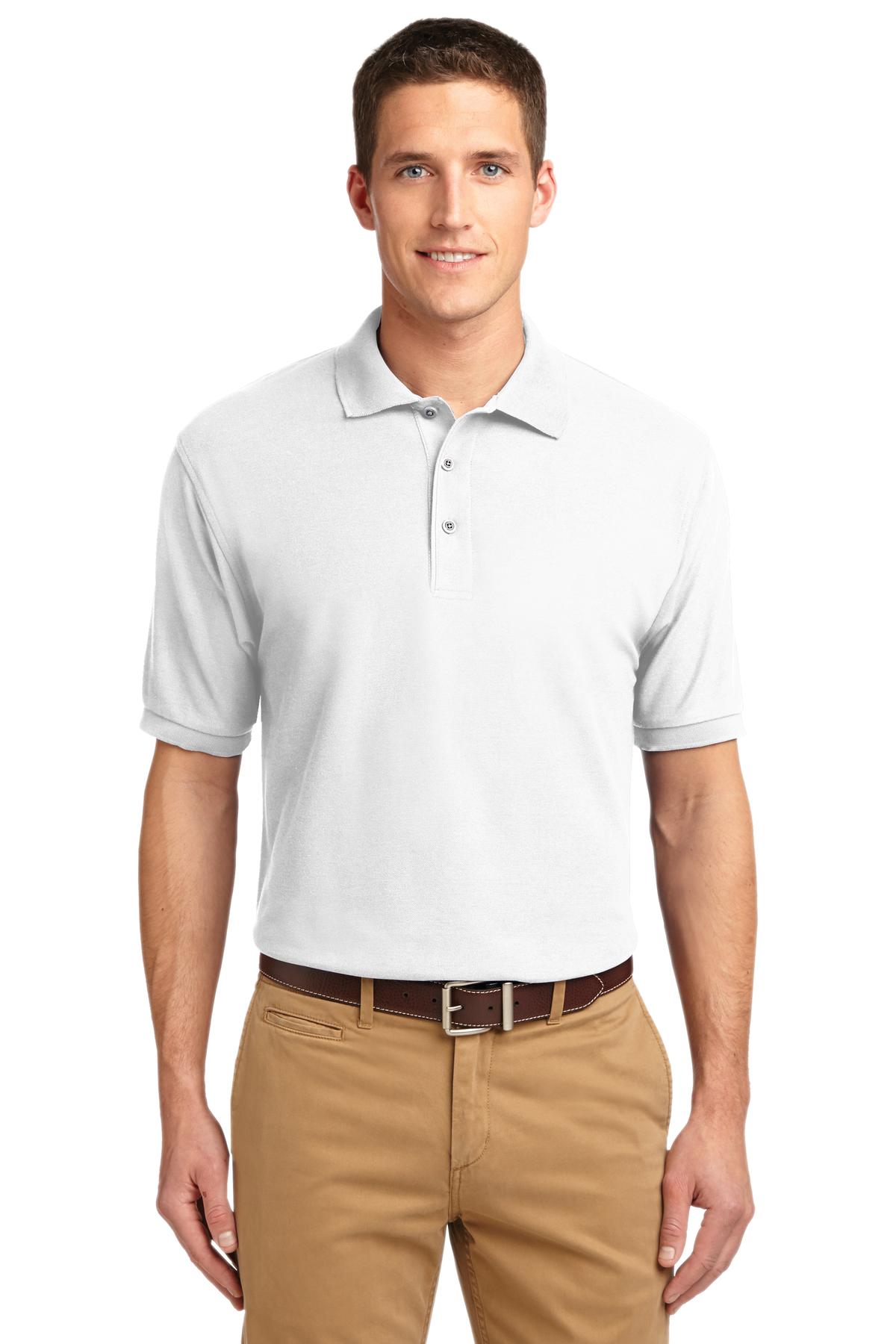 Front View of White Port Authority Extended Size Silk Touch Polo K500ES