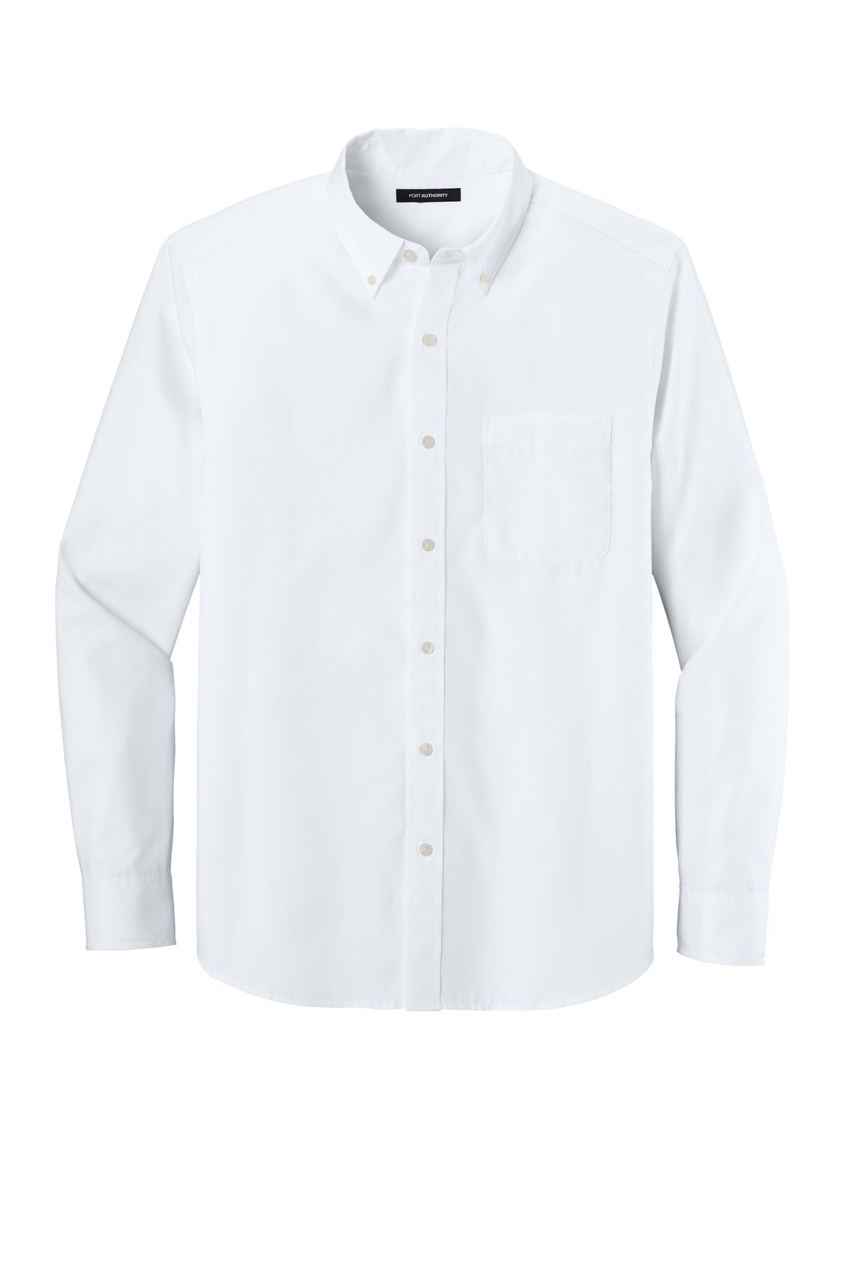 Front View of White Port Authority Long Sleeve Nailhead Easy Care Shirt W816