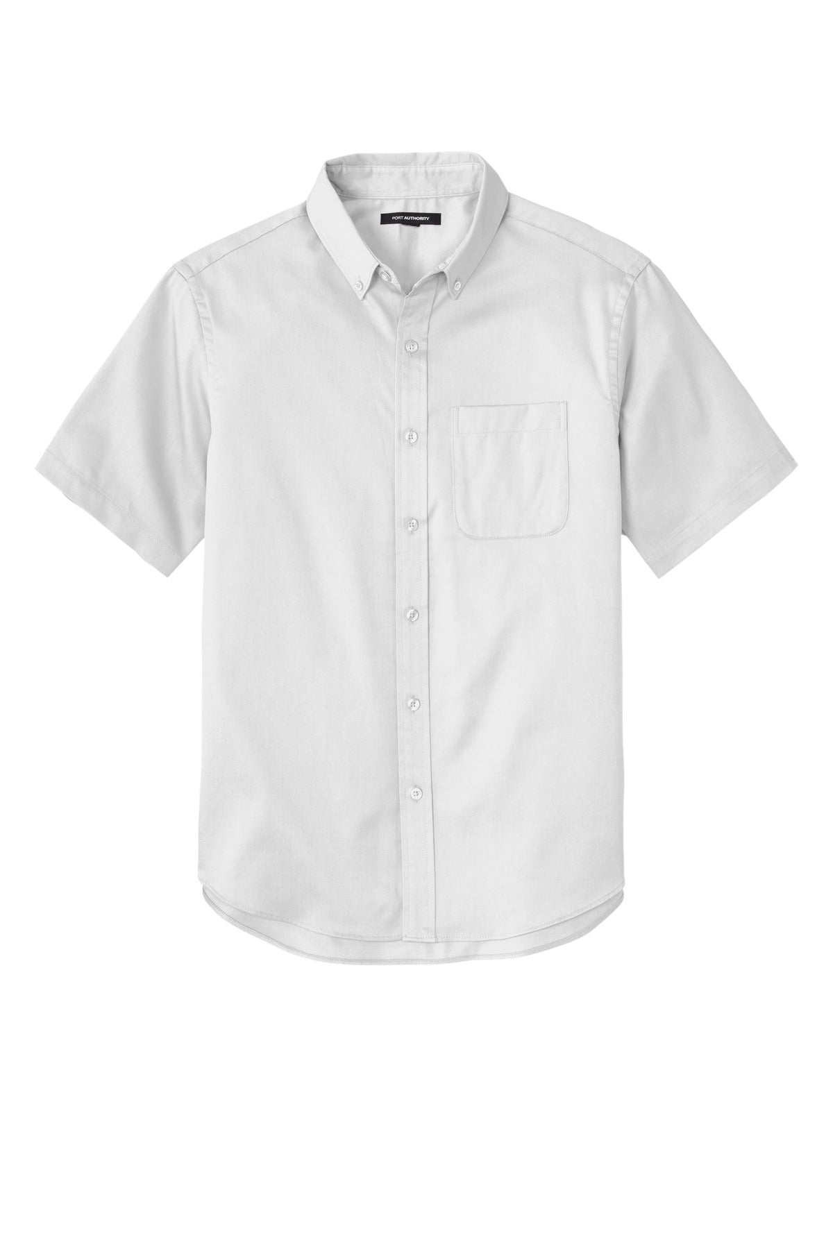 Front View of White Port Authority Short Sleeve SuperPro React Twill Shirt. W809