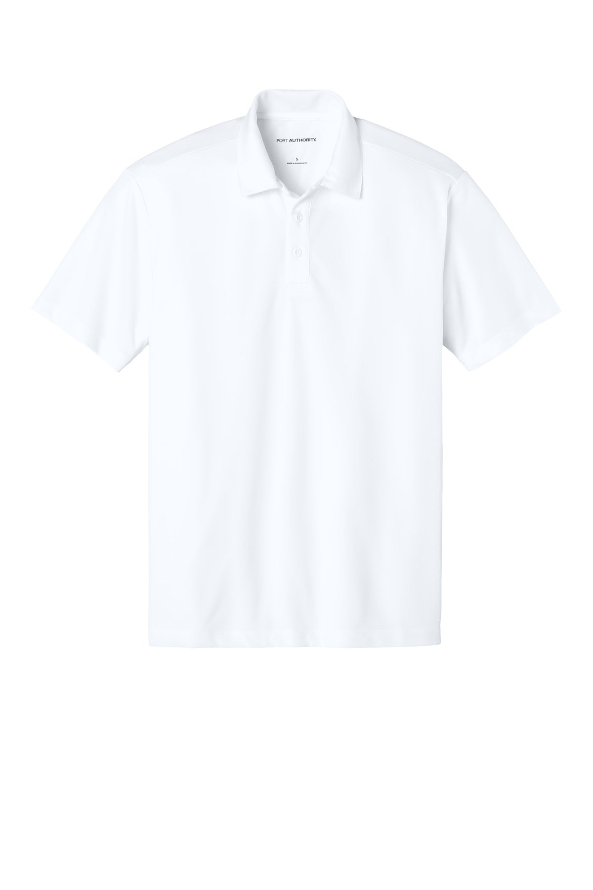Front View of White Port Authority Silk Touch Performance Polo. K540