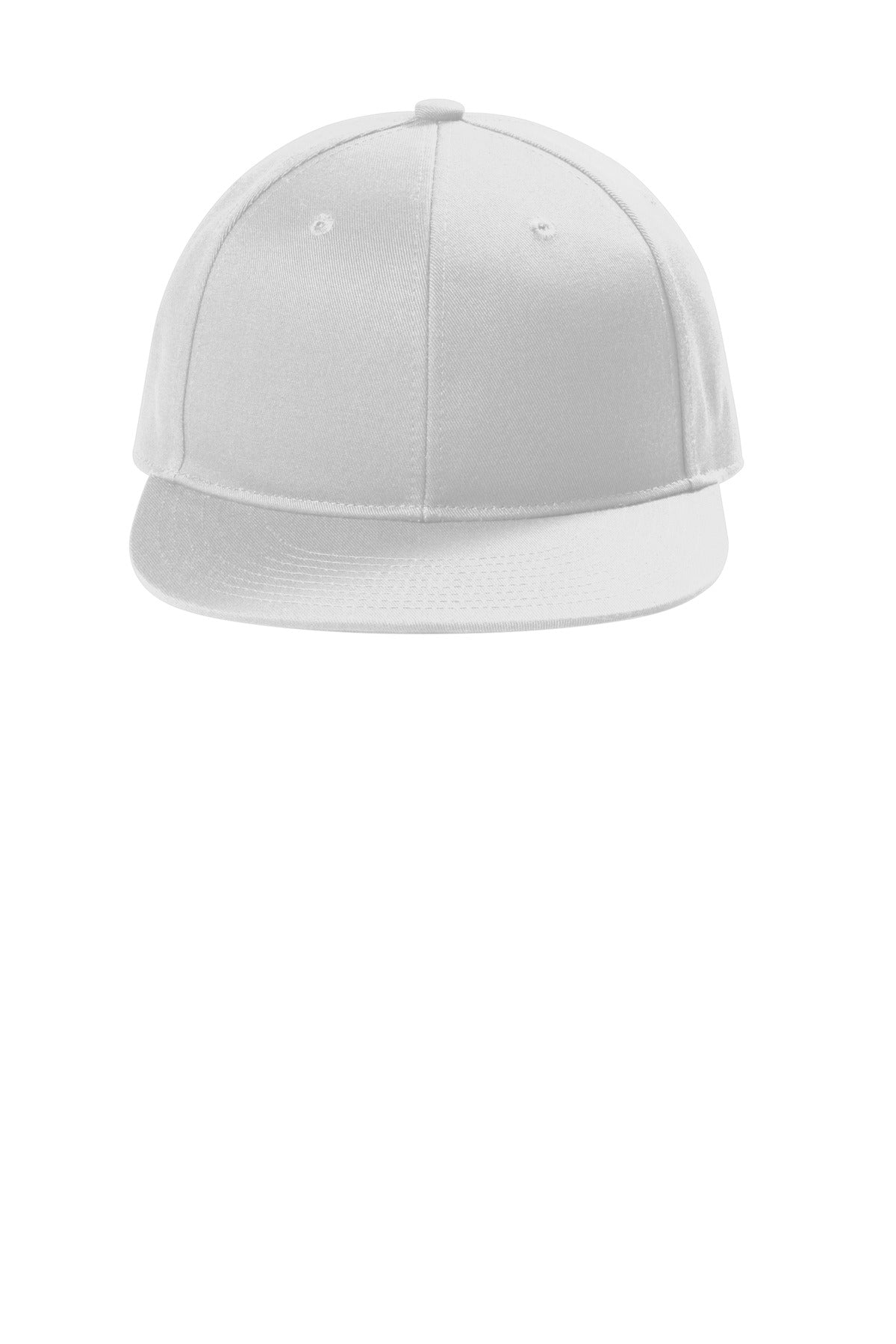 Front View of White Port Authority Snapback Flat Bill Cap C406