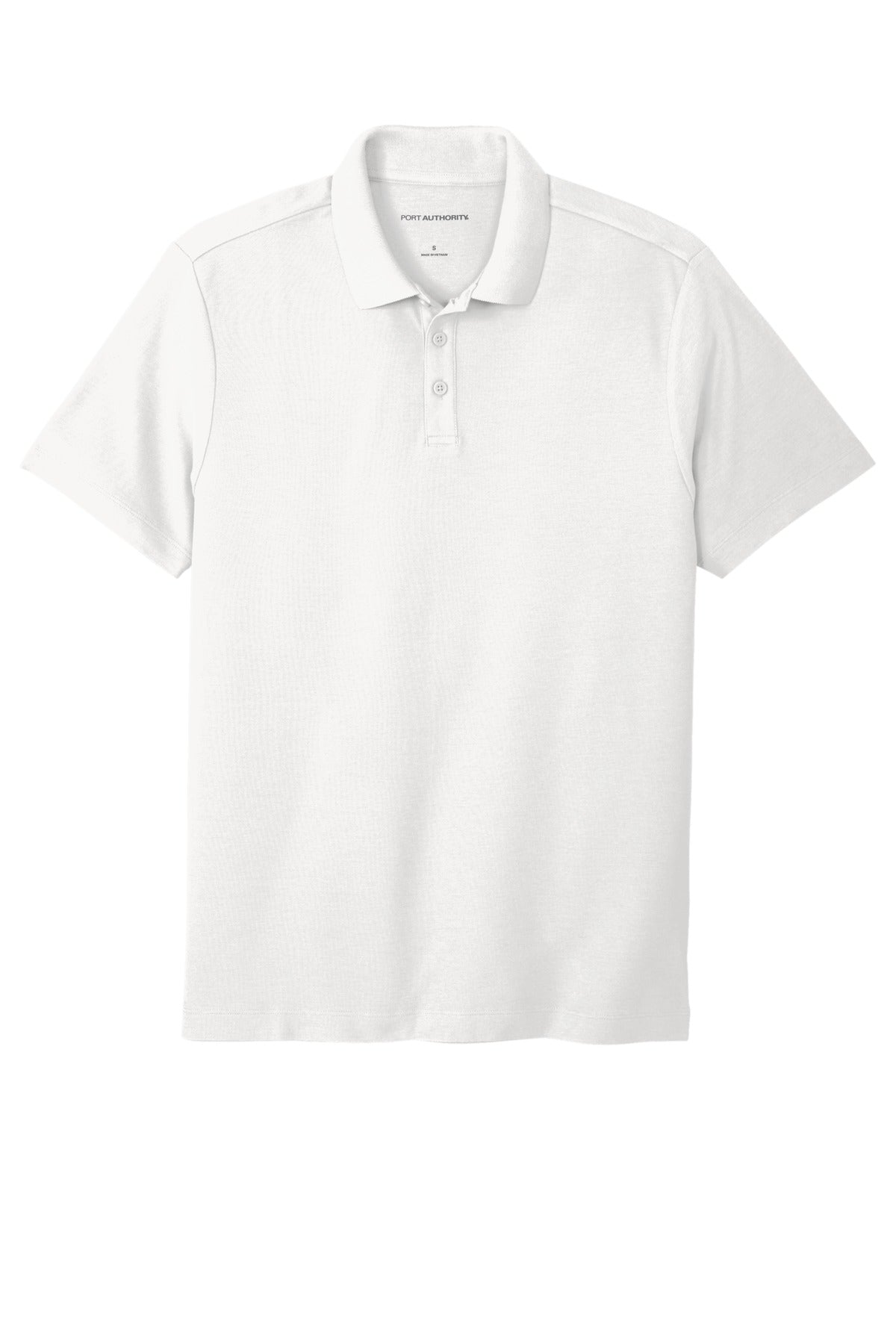 Front View of White Port Authority SuperPro React Polo. K810