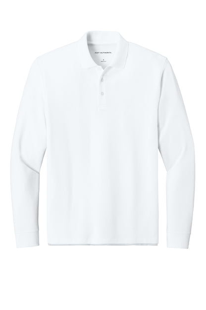 Front View of White Port Authority Wearever Signature Pique Long Sleeve Polo K200LS