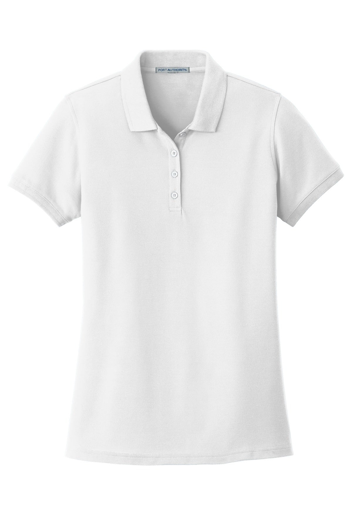 Front View of White Port Authority Women's Core Classic Pique Polo. L100