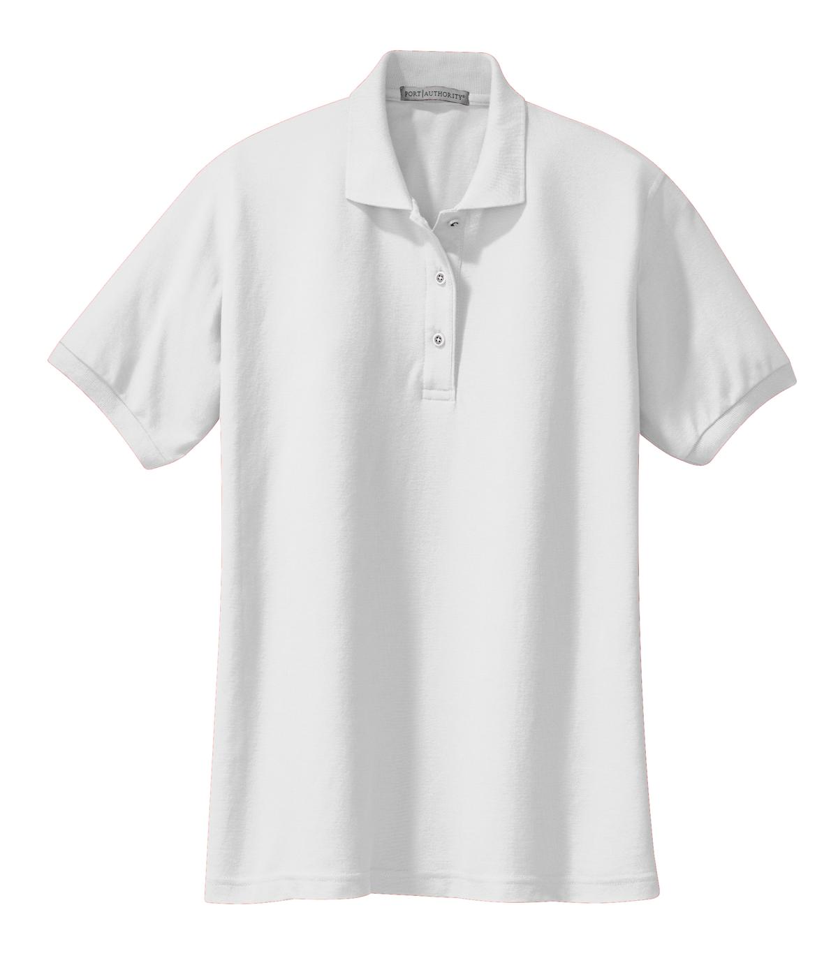 Front View of White Port Authority Women's Silk Touch Polo. L500
