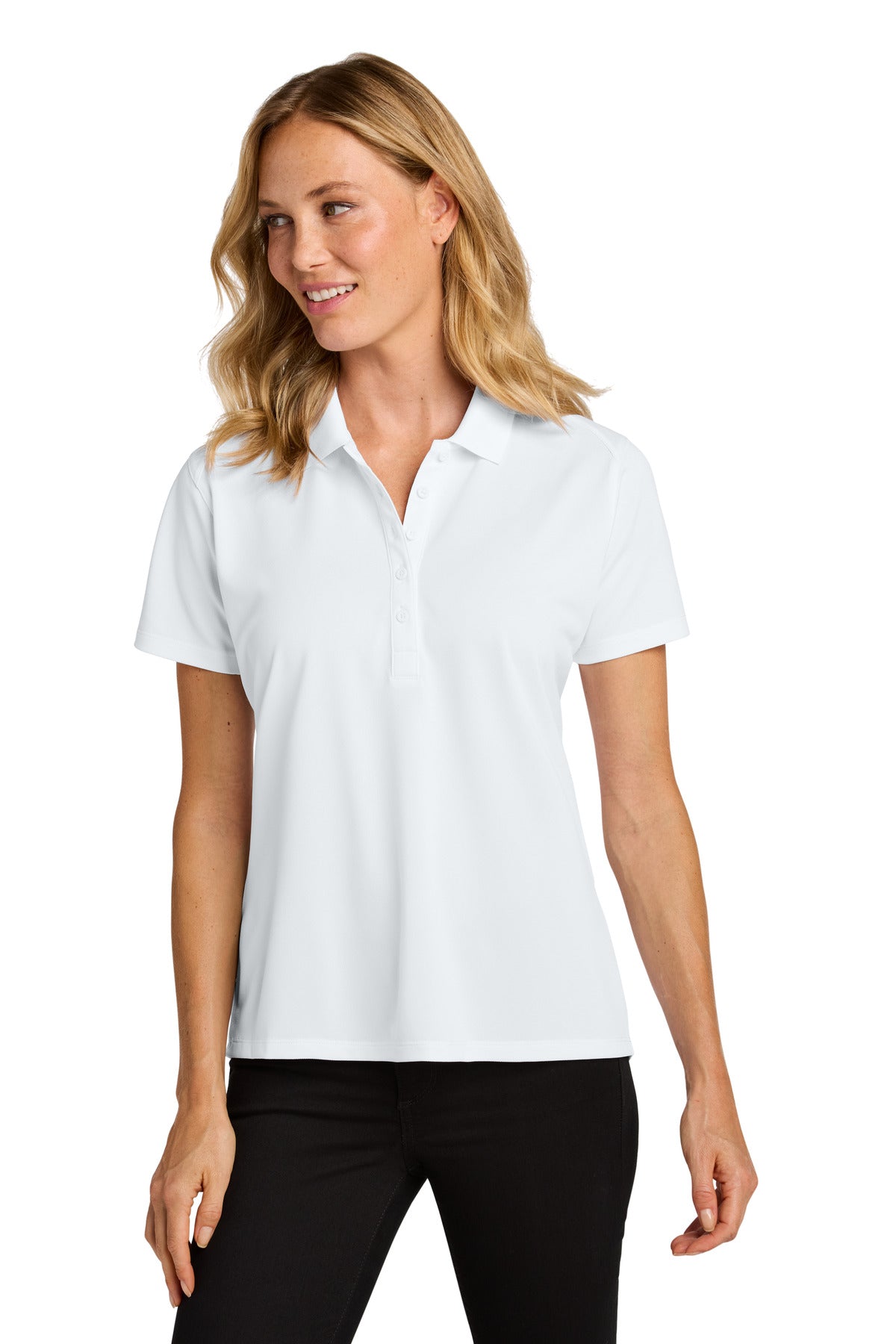 Front View of White Port Authority Women's Wearever Performance Pique Polo LK240