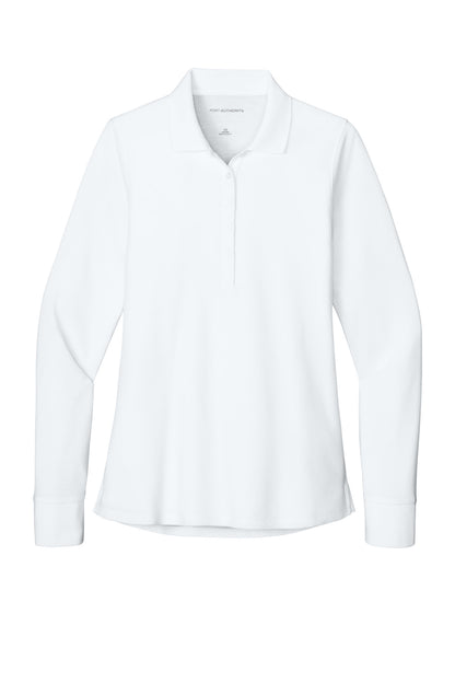 Front View of White Port Authority Women's Wearever Signature Pique Long Sleeve Polo LK200LS