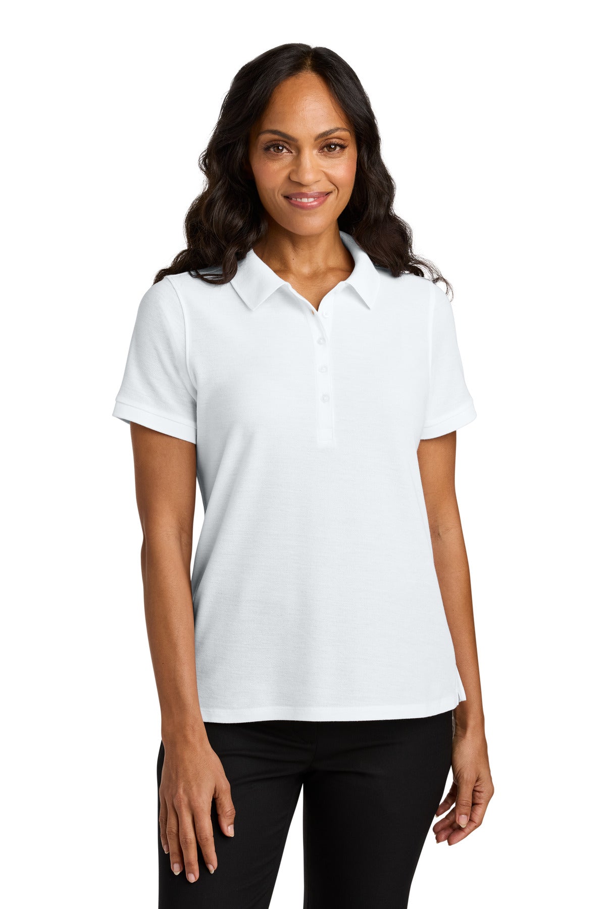 Front View of White Port Authority Women's Wearever Signature Pique Polo LK200