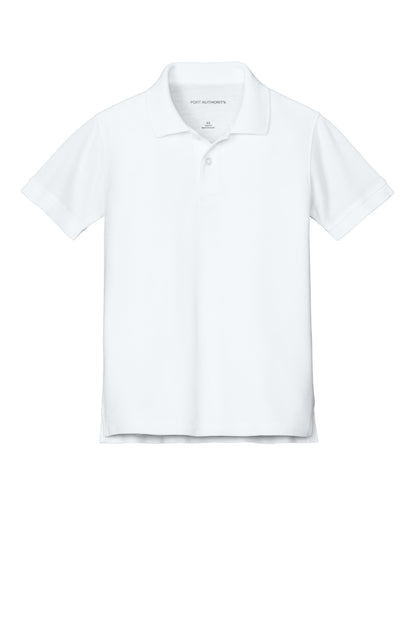 Front View of White Port Authority Youth Wearever Signature Pique Polo Y200