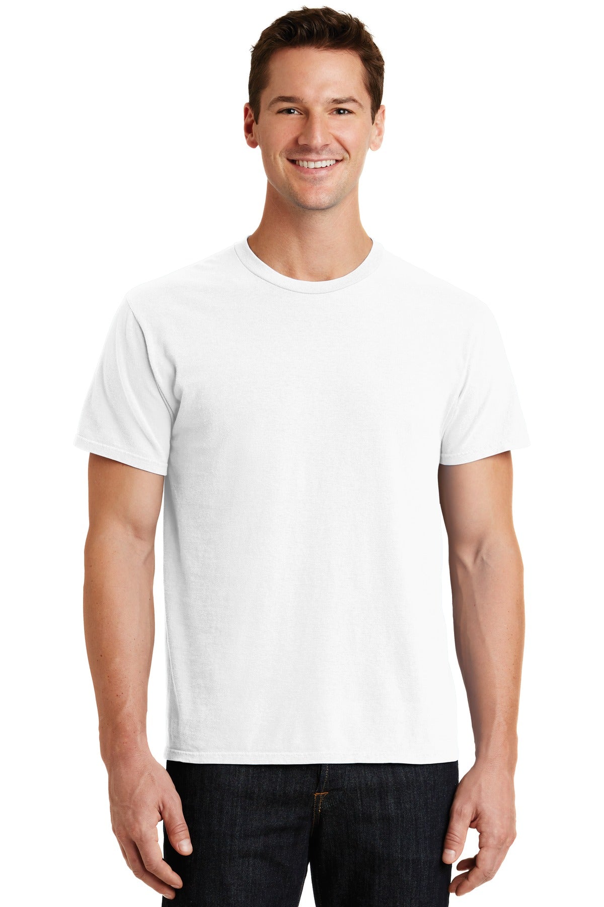 Front View of White Port & Co Beach Wash Garment-Dyed Tee. PC099
