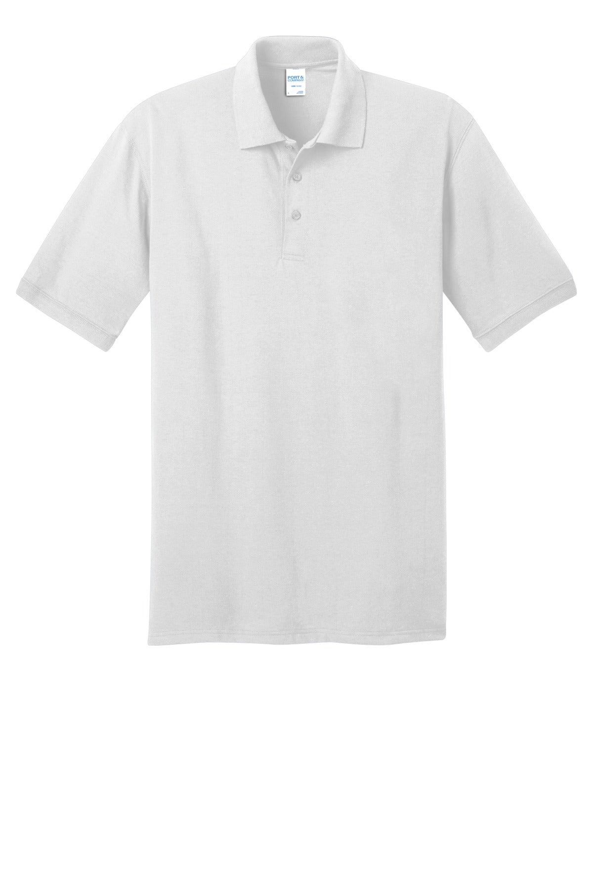 Front View of White Port & Co Core Blend Jersey Knit Polo. KP55