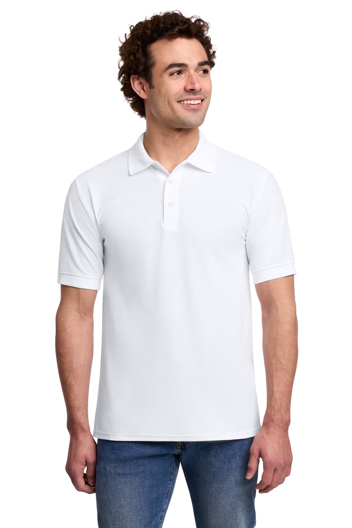 Front View of White Port & Co Core Blend Pique Polo. KP155
