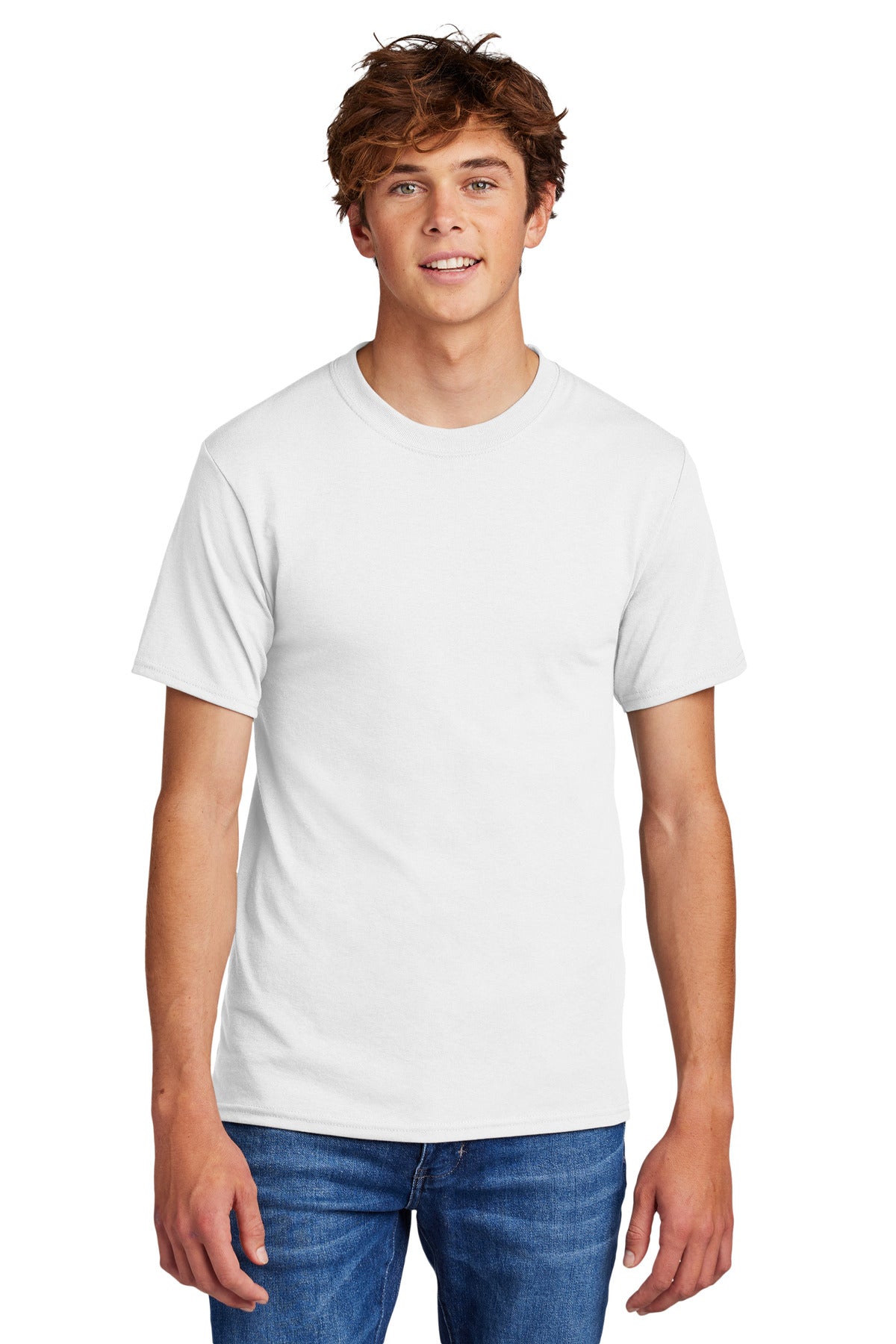 Front View of White Port & Co Core Blend Tee. PC55