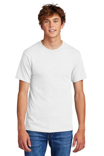 Front View of White Port & Co Core Blend Tee. PC55