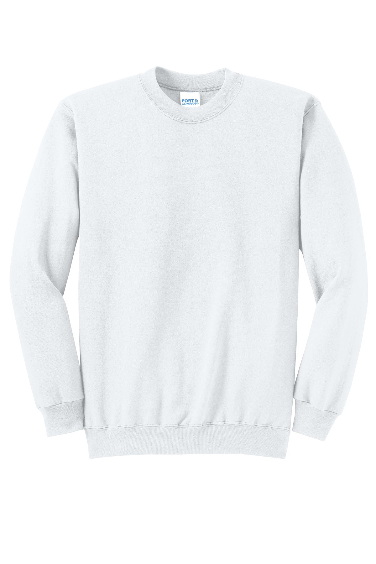 Front View of White Port & Co Core Fleece Crewneck Sweatshirt. PC78