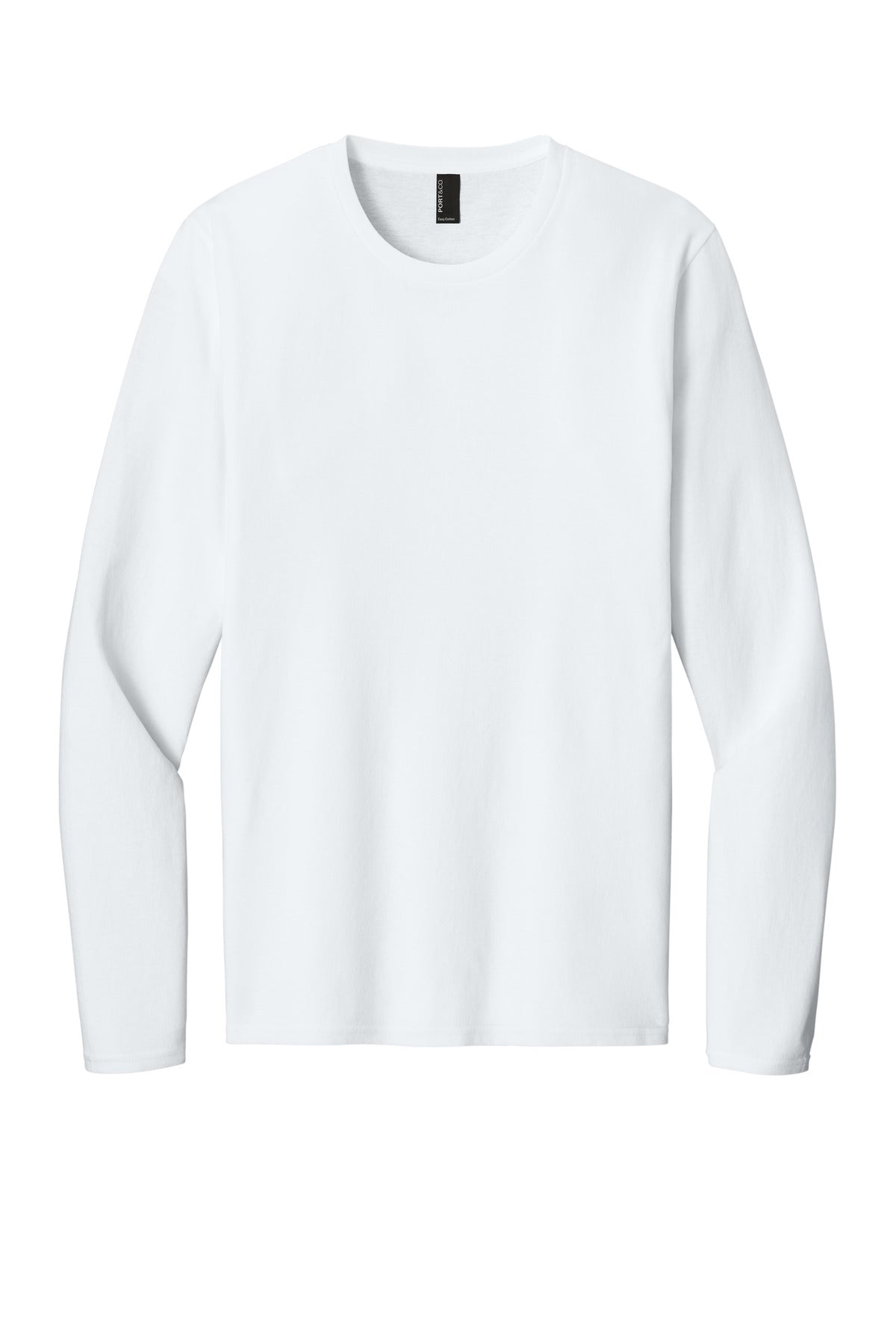 Front View of White Port & Co Easy Cotton Long Sleeve Tee PC43LS