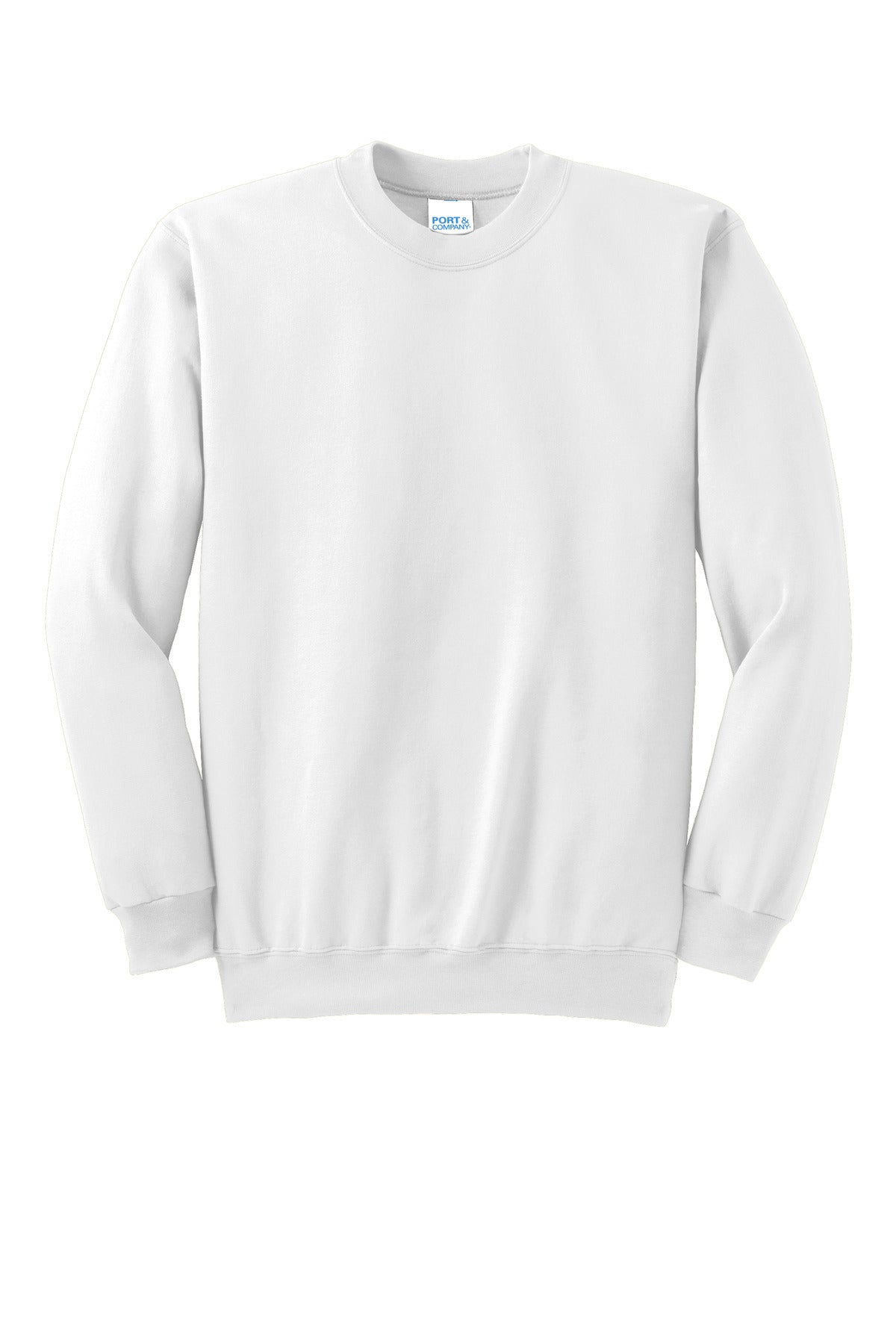 Front View of White Port & Co Essential Fleece Crewneck Sweatshirt. PC90