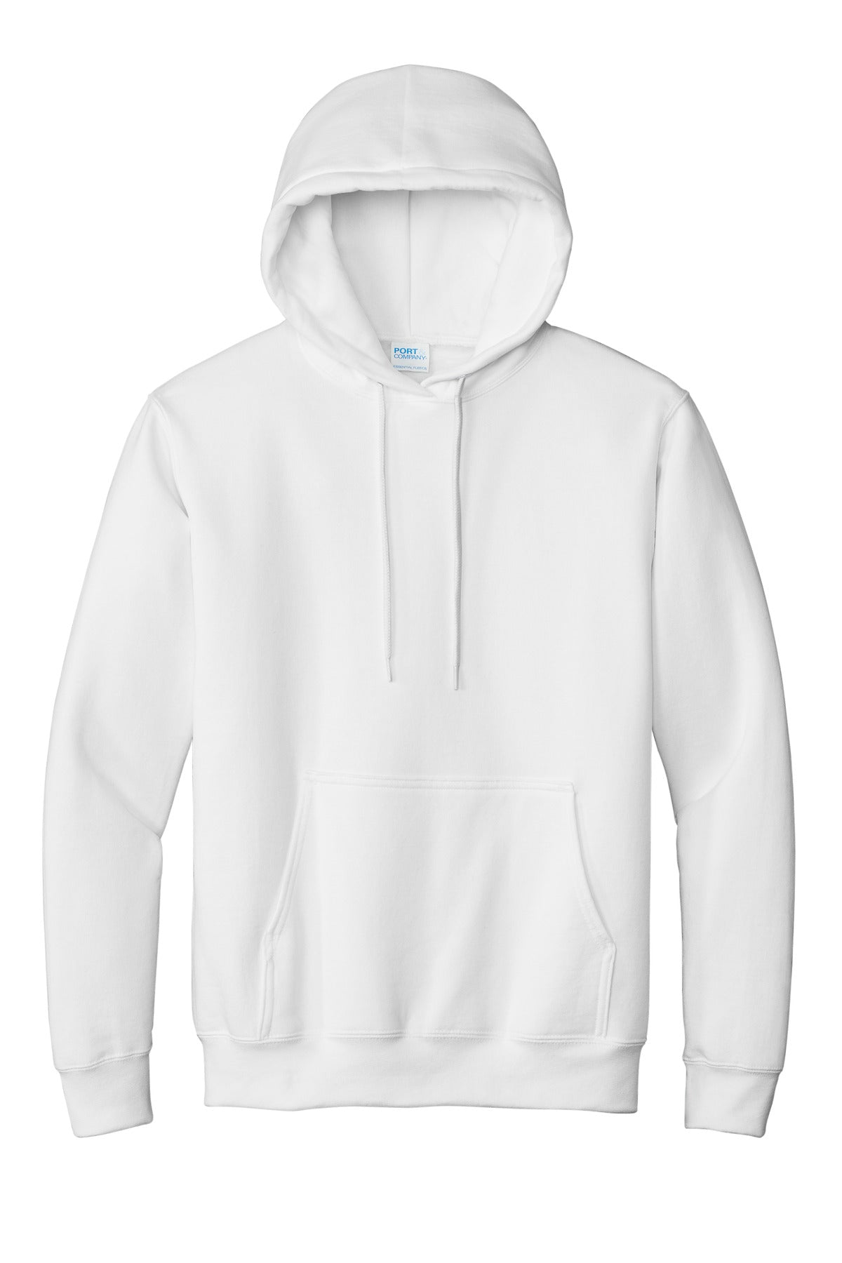 Front View of White Port & Co Essential Fleece Pullover Hooded Sweatshirt. PC90H