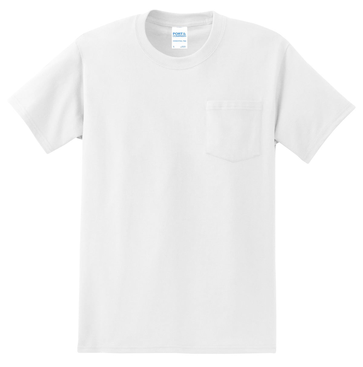 Front View of White Port & Co Essential Pocket Tee. PC61P
