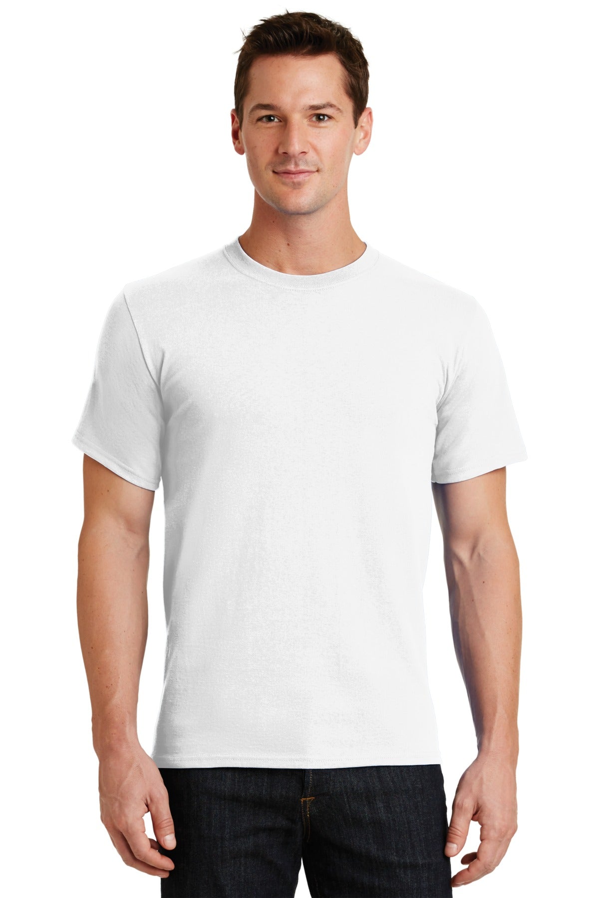 Front View of White Port & Co Essential Tee. PC61