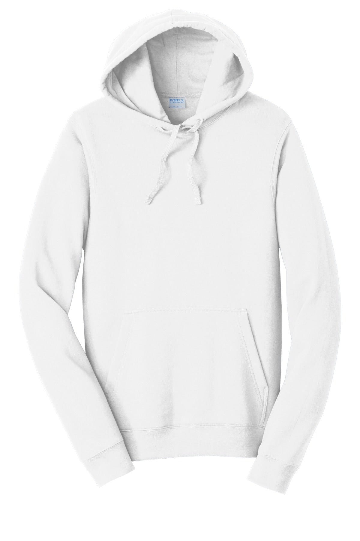 Front View of White Port & Co Fan Favorite Fleece Pullover Hooded Sweatshirt. PC850H