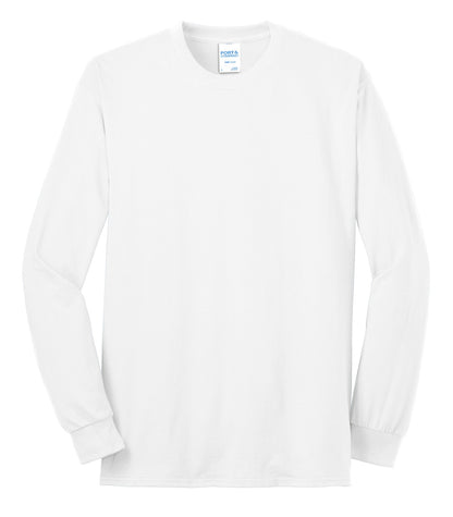 Front View of White Port & Co Long Sleeve Core Blend Tee. PC55LS