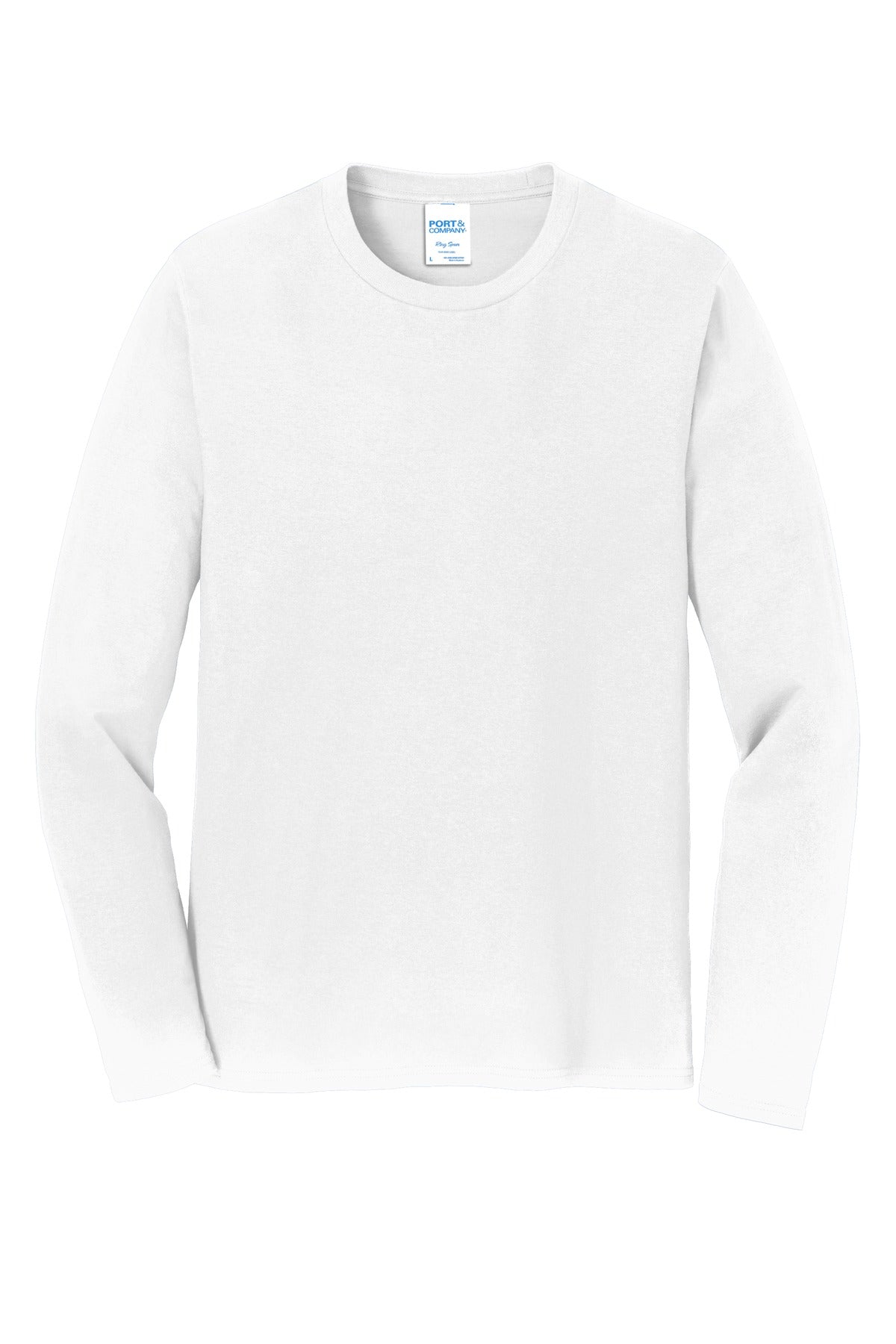 Front View of White Port & Co Long Sleeve Fan Favorite Tee. PC450LS