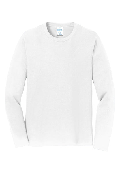 Front View of White Port & Co Long Sleeve Fan Favorite Tee. PC450LS
