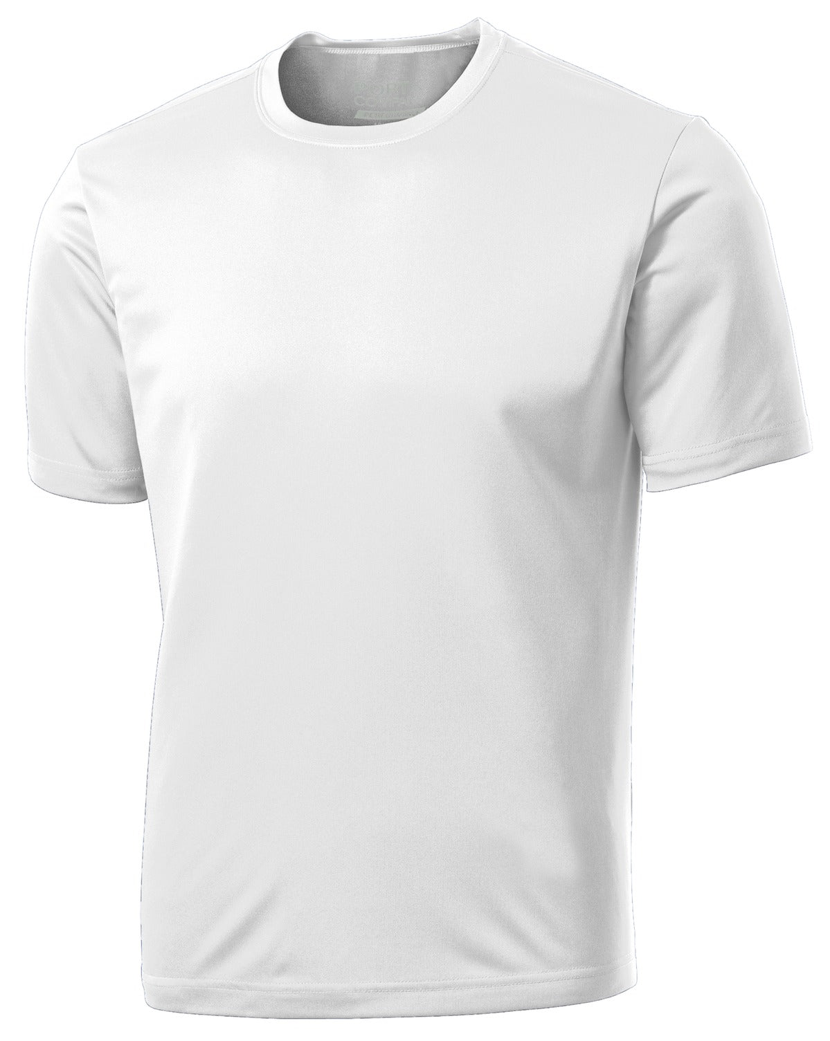 Front View of White Port & Co Performance Tee. PC380