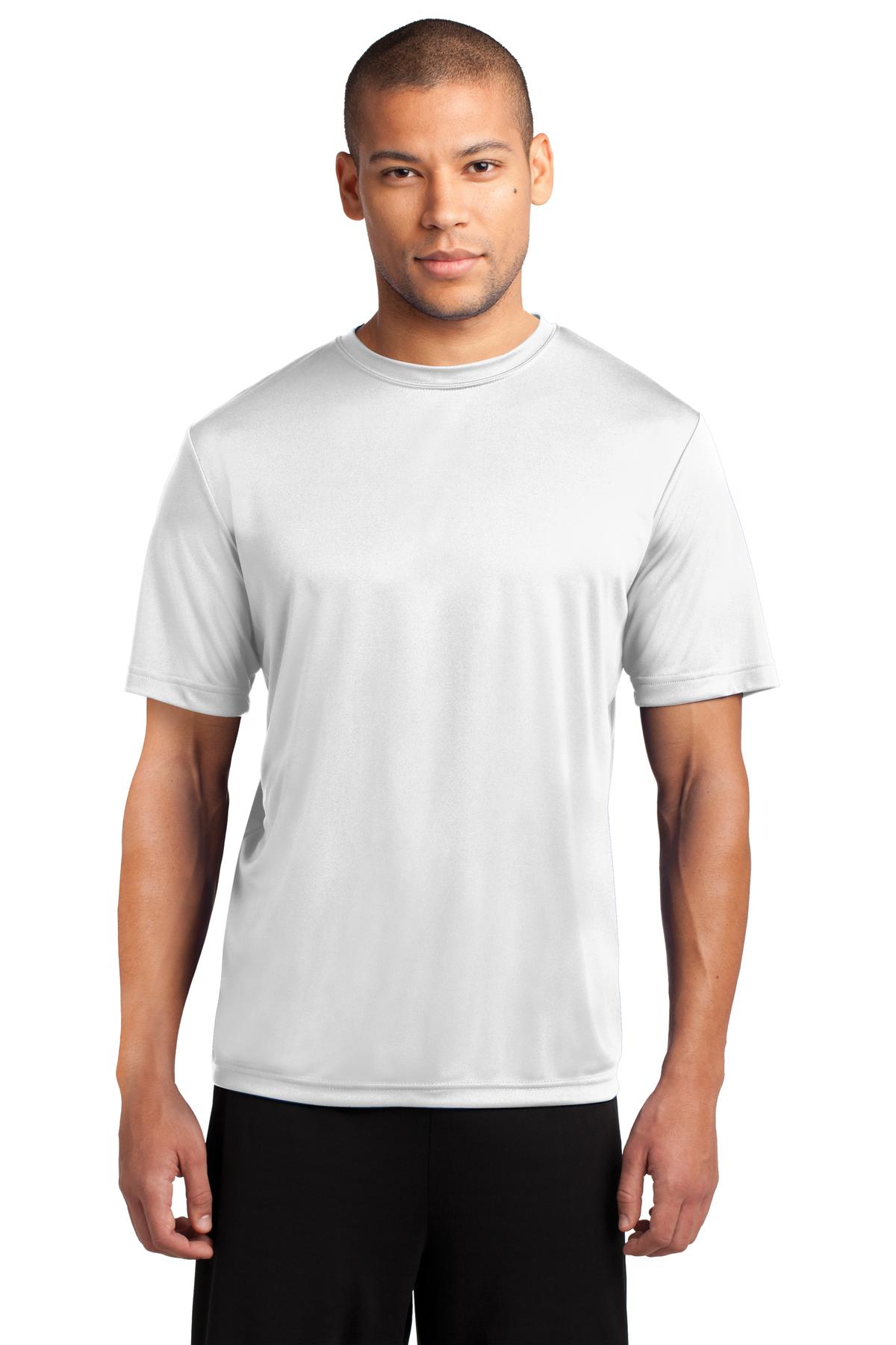 Front View of White Port & Co Performance Tee. PC380