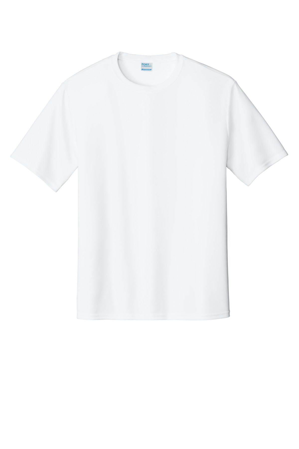 Front View of White Port & Co Performance Tee. PC380