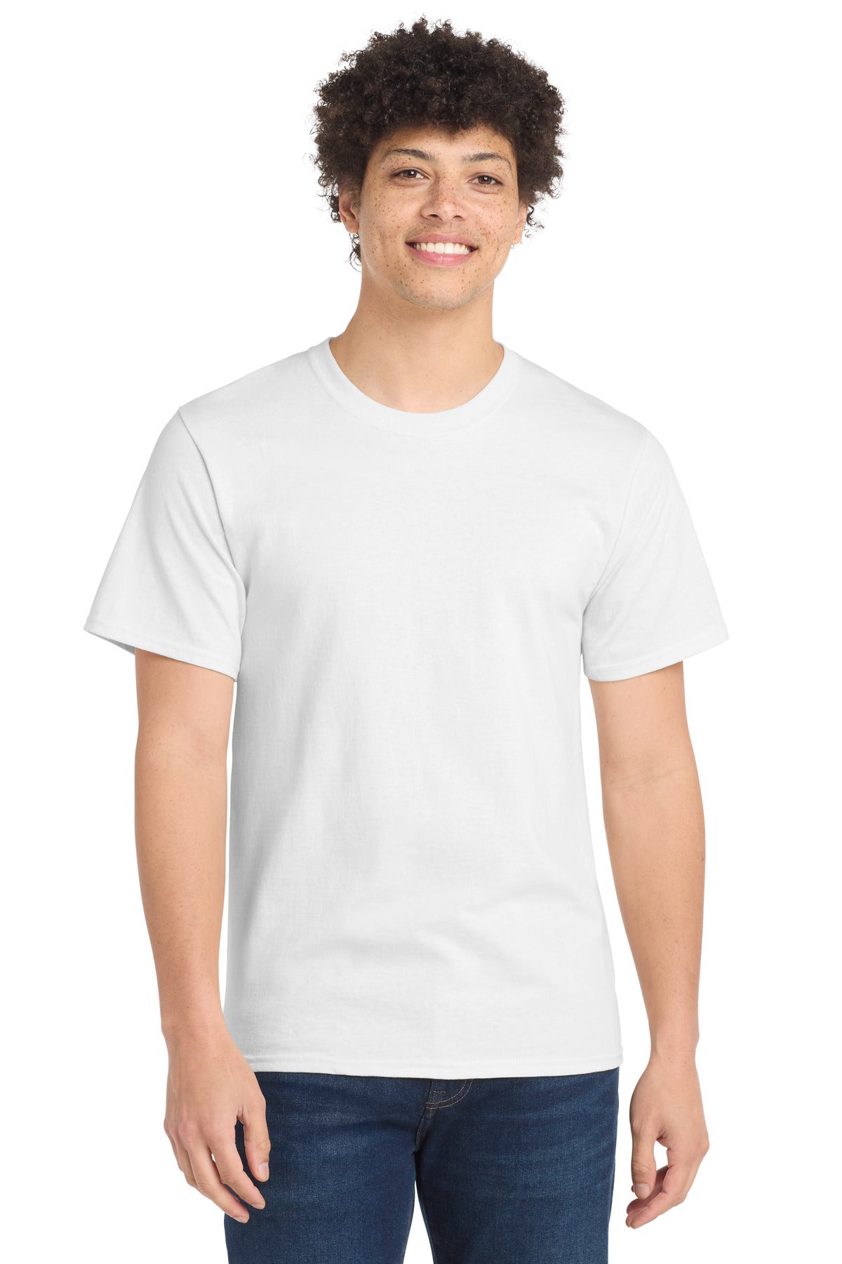 Front View of White Port & Co Tall Essential Tee. PC61T