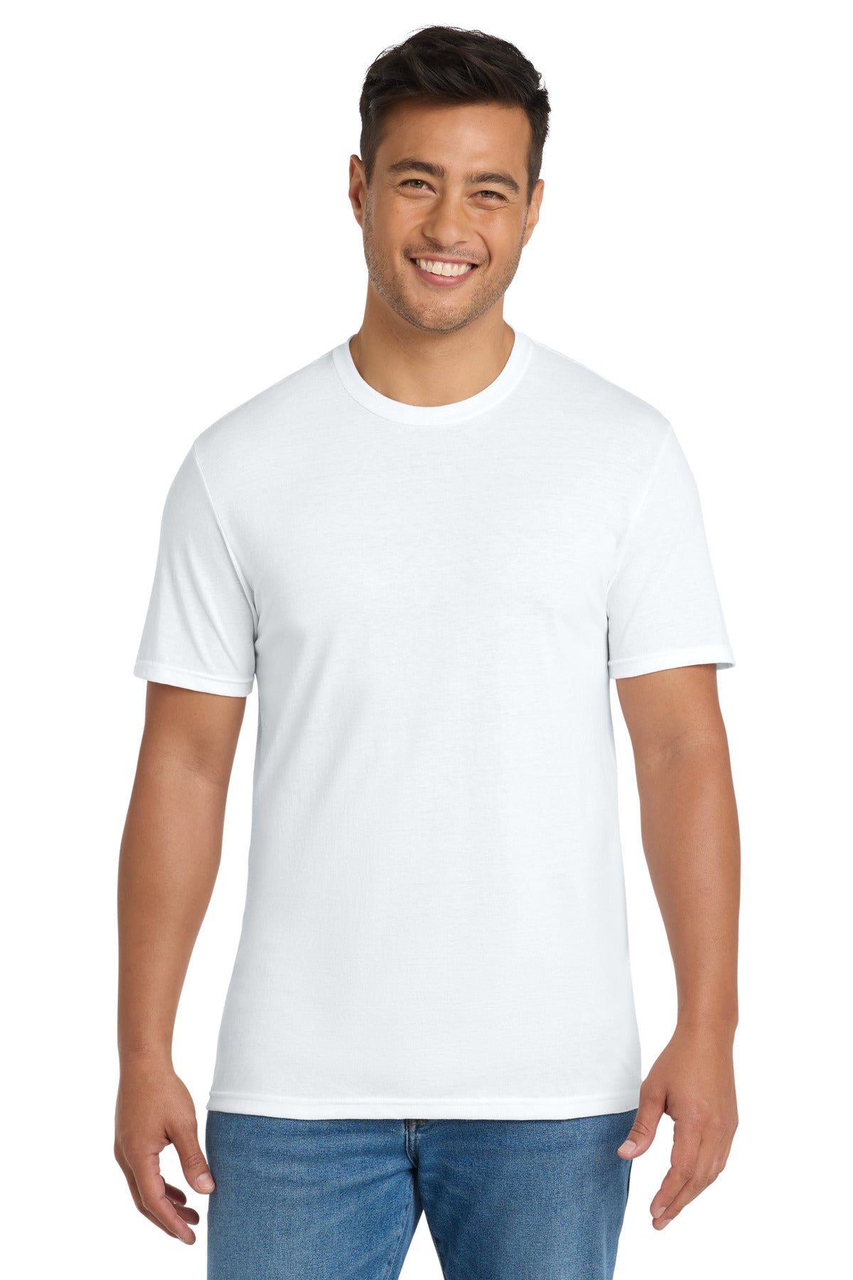 Front View of White Port & Co Tri-Blend Tee. PC330