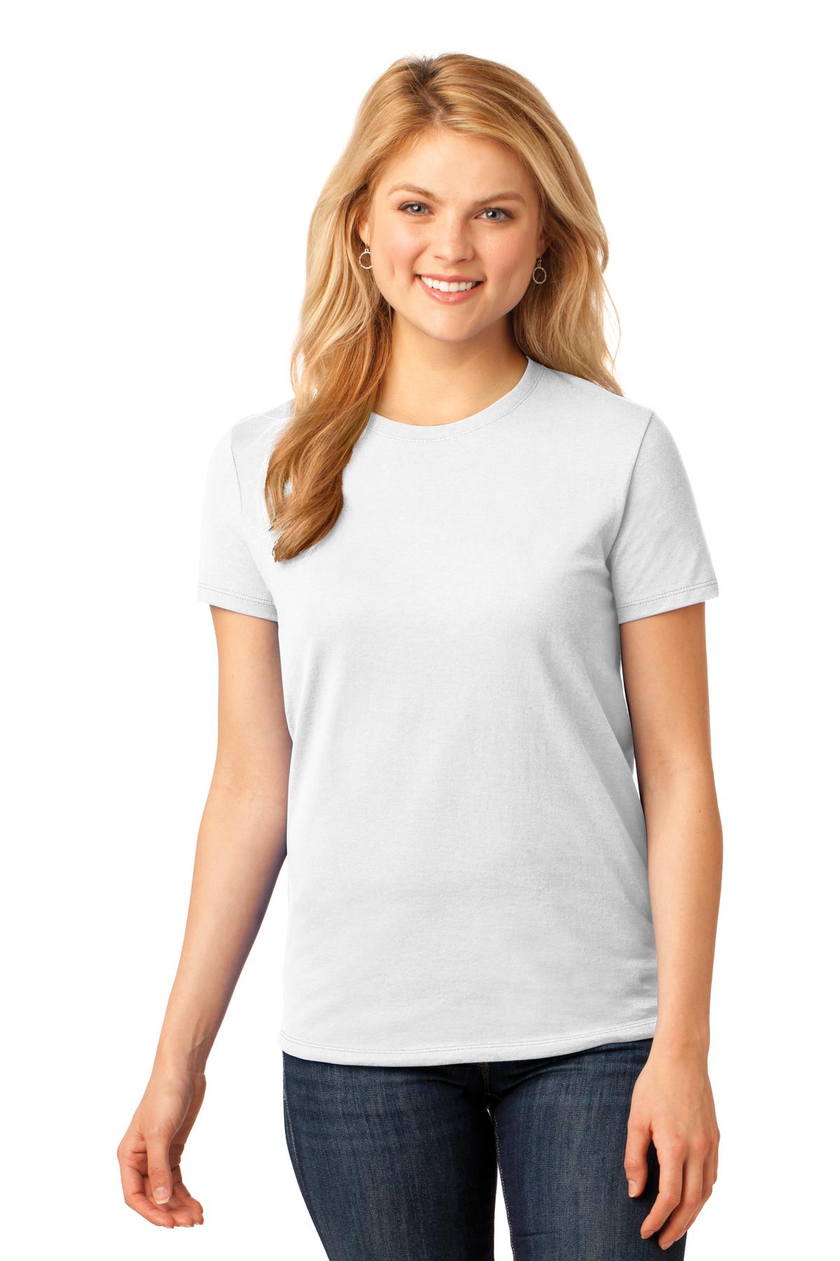 Front View of White Port & Co Women's Core Cotton Tee. LPC54