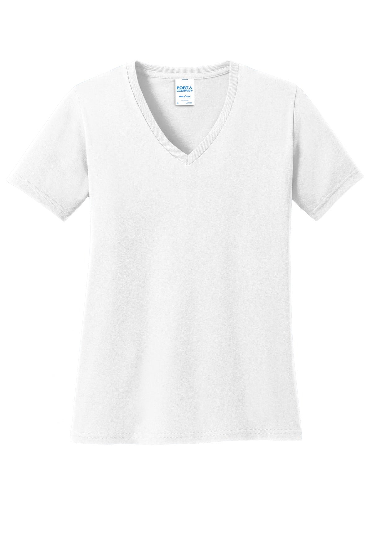 Front View of White Port & Co Women's Core Cotton V-Neck Tee. LPC54V