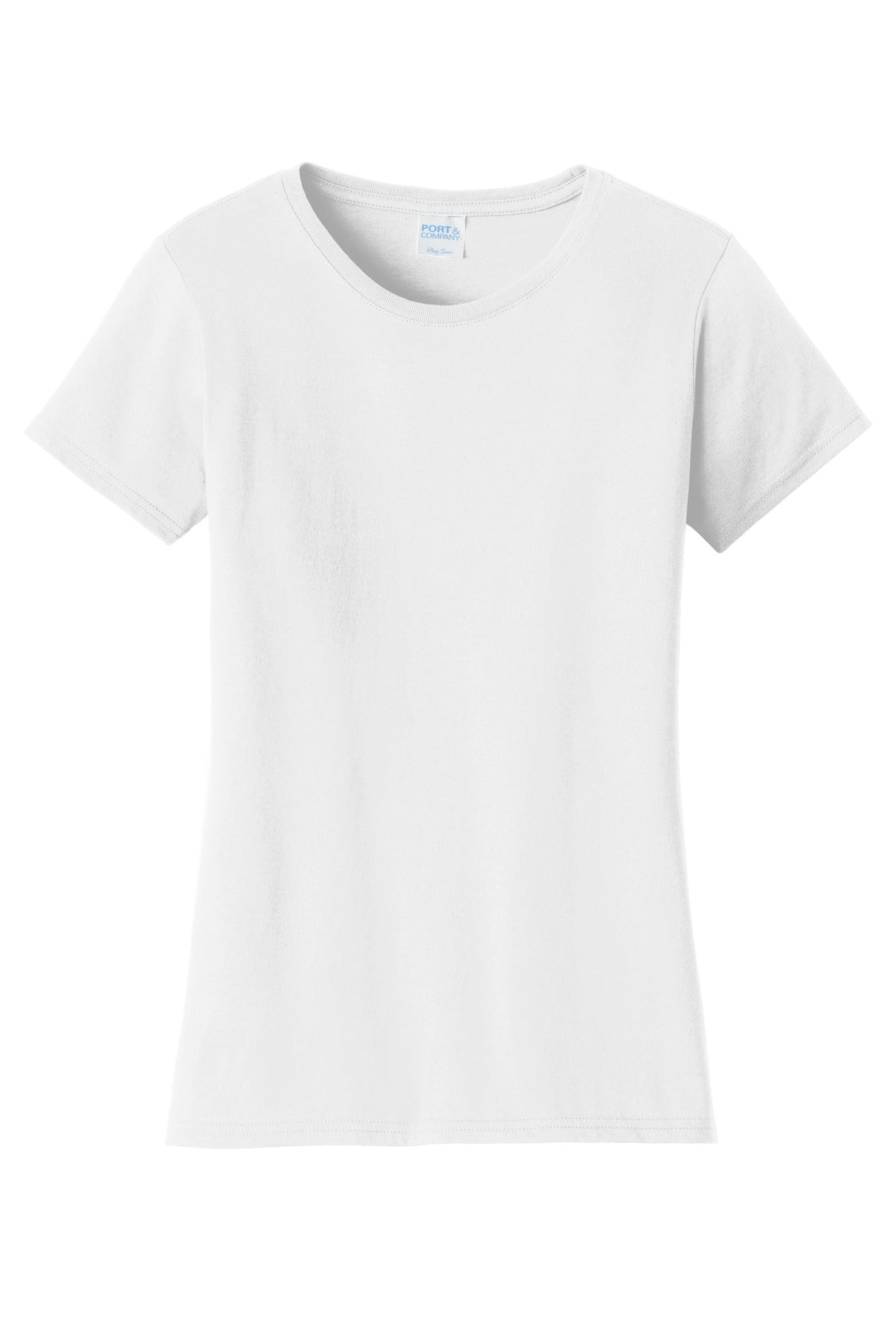 Front View of White Port & Co Women's Fan Favorite Tee. LPC450