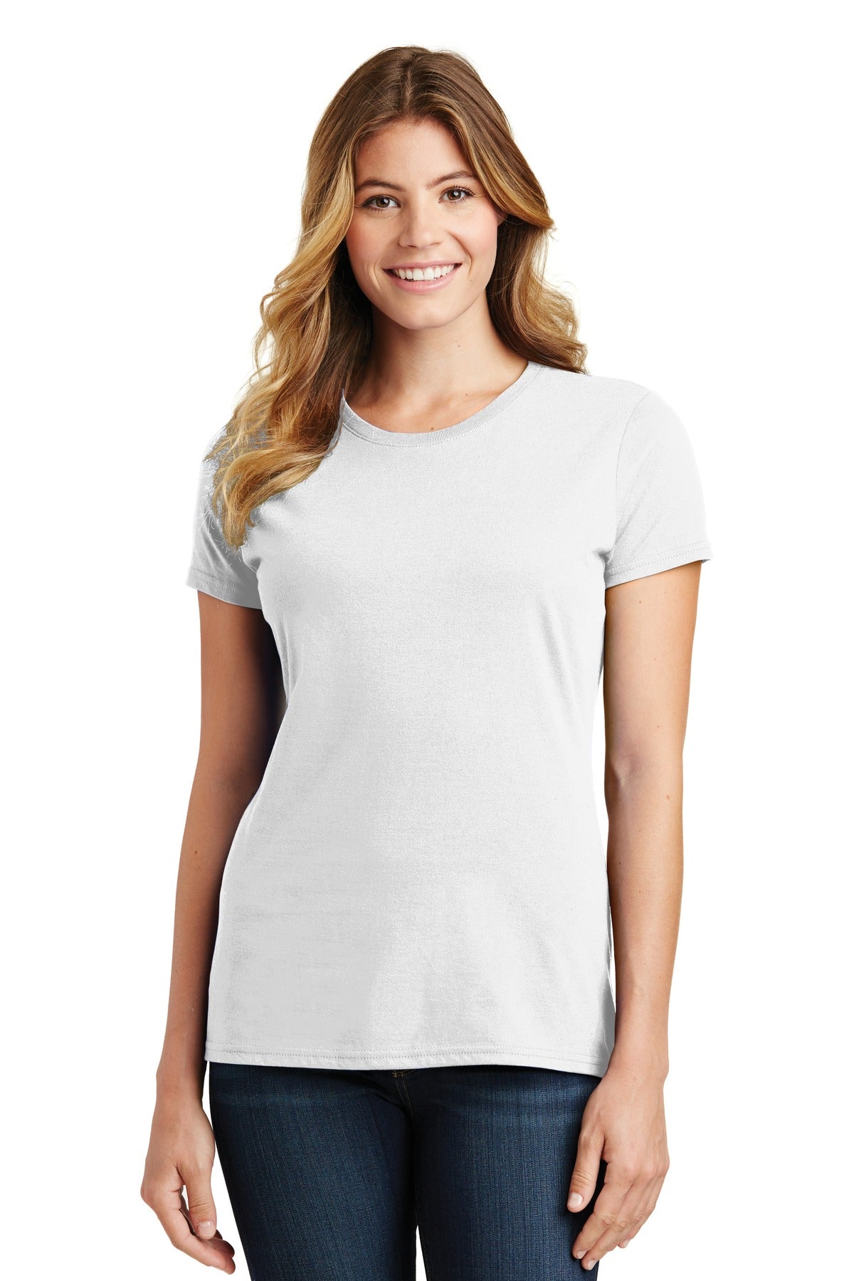 Front View of White Port & Co Women's Fan Favorite Tee. LPC450