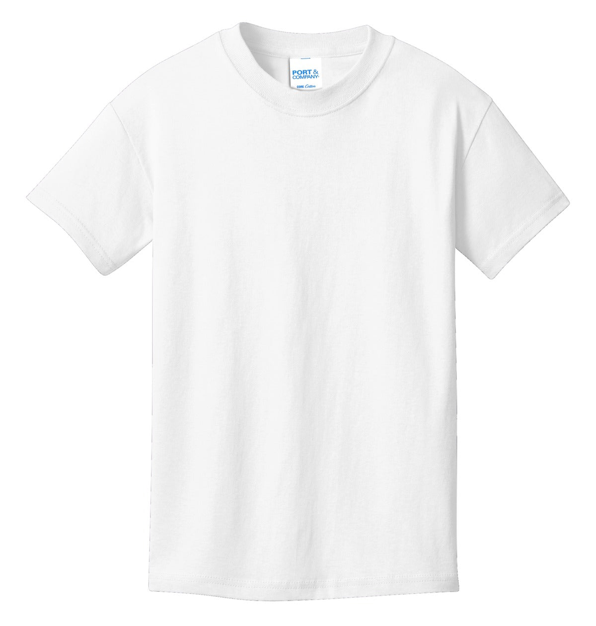 Front View of White Port & Co Youth Core Cotton Tee. PC54Y