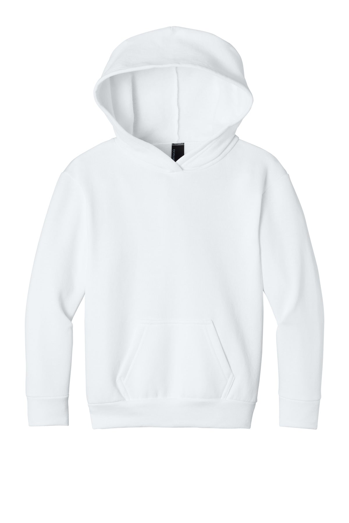 Front View of White Port & Co Youth Easy Fleece Pullover Hooded Sweatshirt PC68YH