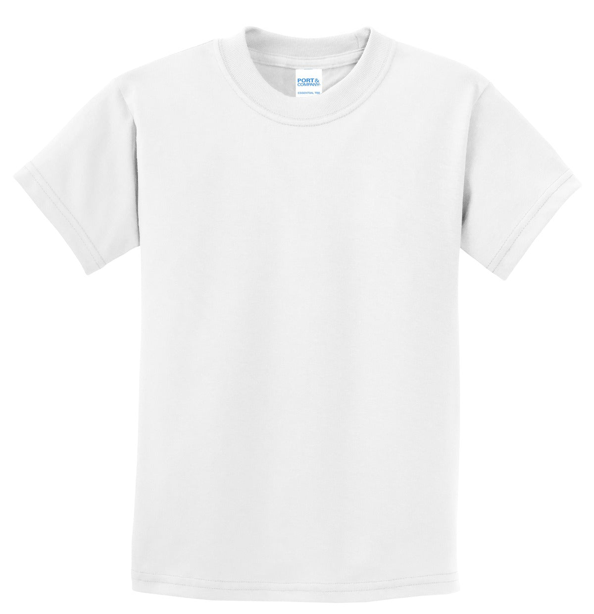 Front View of White Port & Co Youth Essential Tee. PC61Y