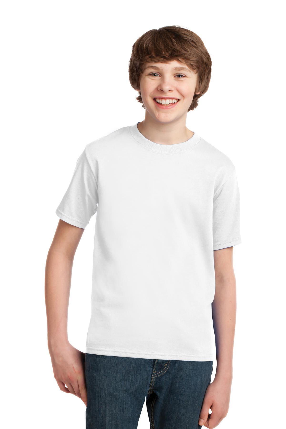 Front View of White Port & Co Youth Essential Tee. PC61Y