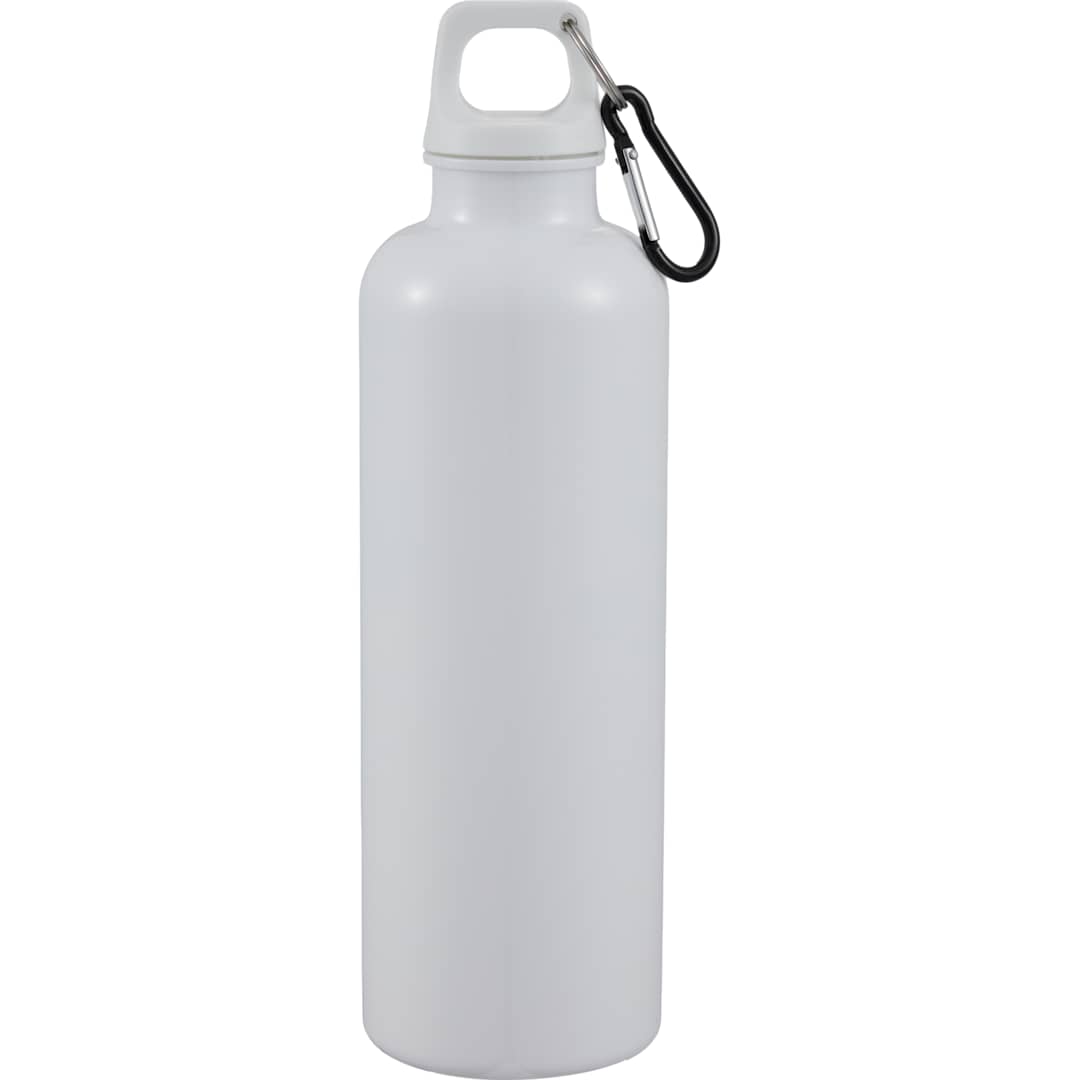 Front View of White Race 25oz  Recycled Bottle with Carabiner plain