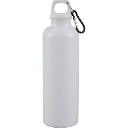 Front View of White Race 25oz  Recycled Bottle with Carabiner plain